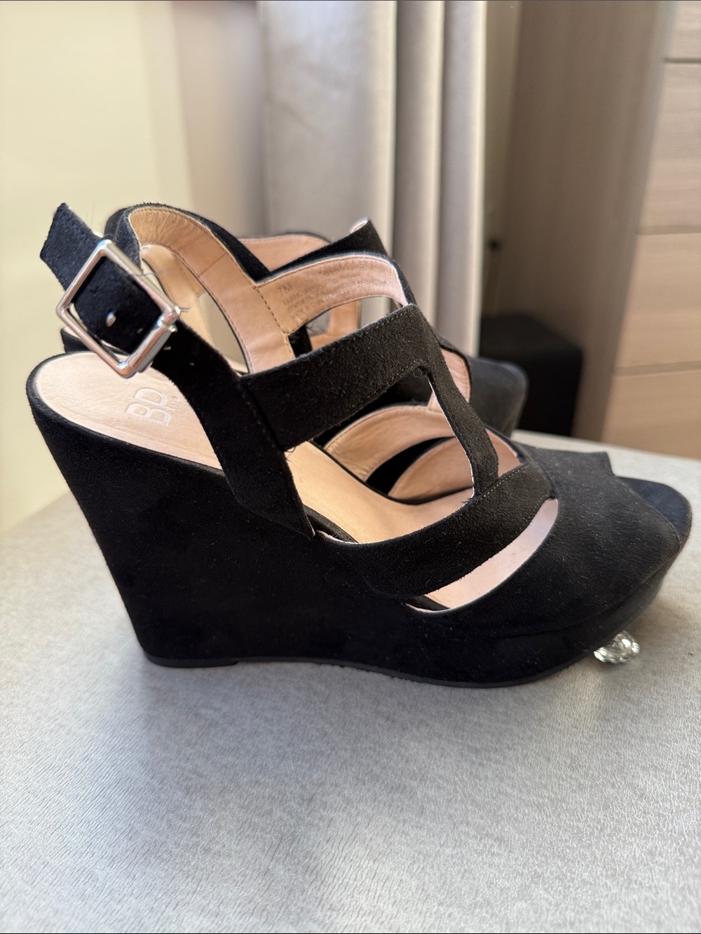 bp Black Suede Strappy Peep-Toe Heels - Picture 3 of 6